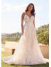 Floral Lace Glitter Tulle Open Back Romantic Wedding Dress